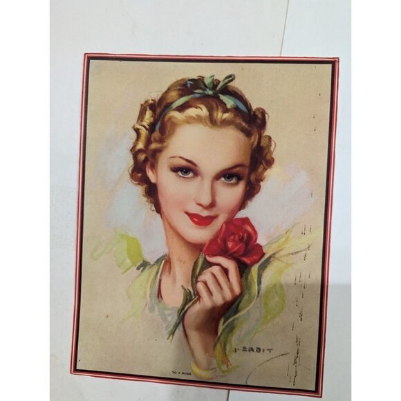 VINTAGE PIN UP To a rose ephemera  junk journal picture  10 X 7.5 inches - Picture 1 of 7